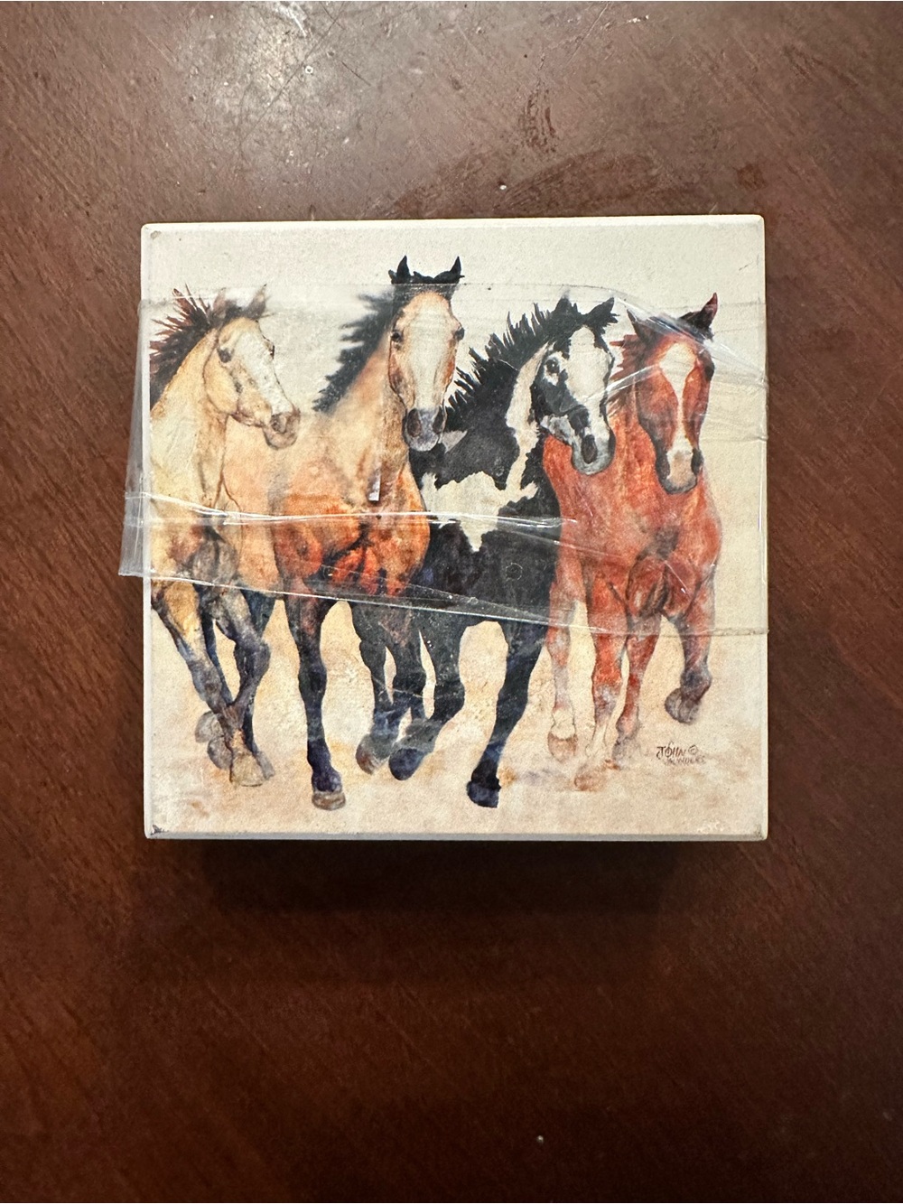 Set of 4 Decorative Horse Tile Coasters - Neutral Tones